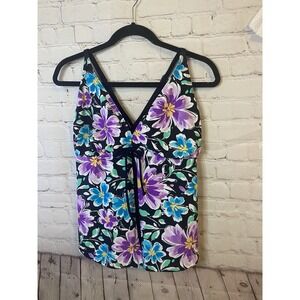 Ocean Dreams Cami Tankini Swim Top Blue Purple Floral Medium